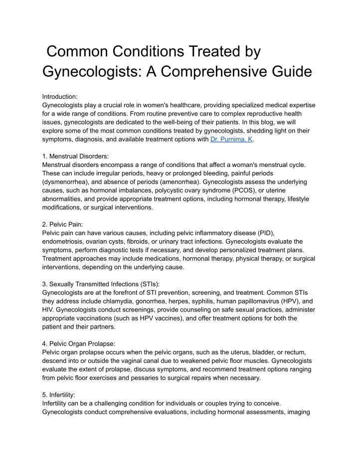 common conditions treated by gynecologists