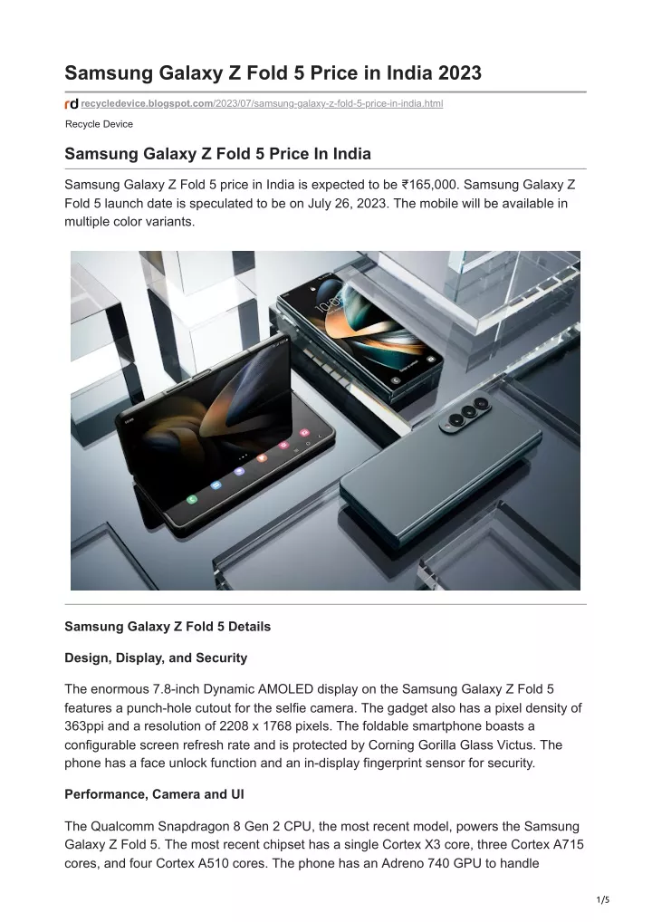 samsung galaxy z fold 5 price in india 2023