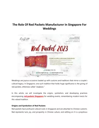 The Role Of Red Packets Manufacturer In Singapore For Weddings