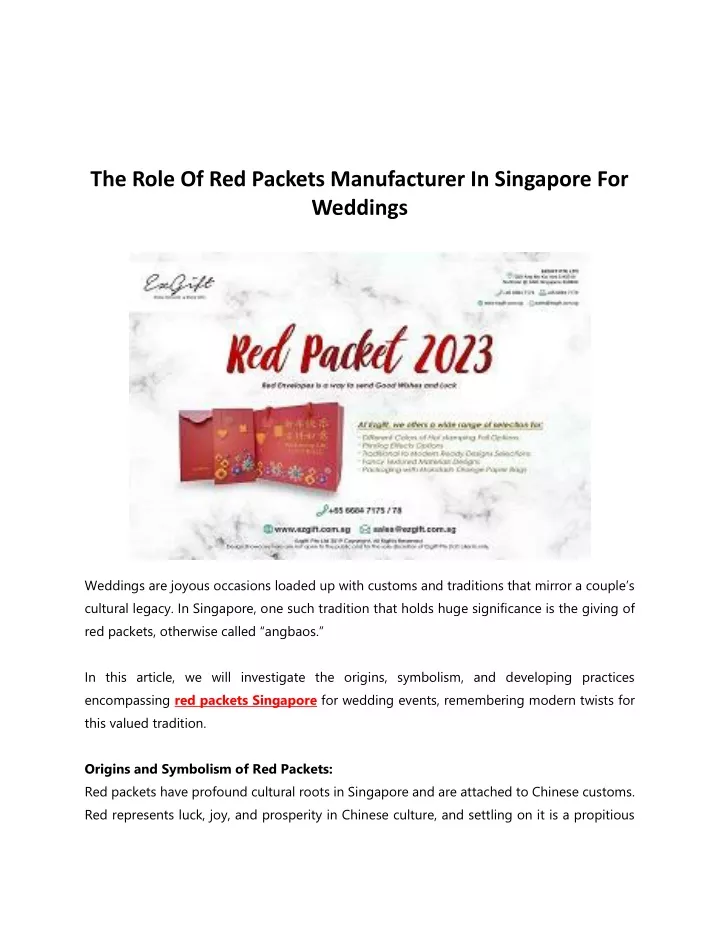 the role of red packets manufacturer in singapore