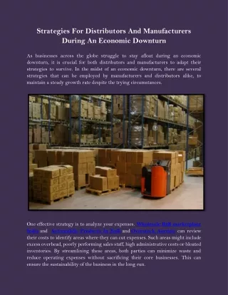 Strategies For Distributors And Manufacturers During An Economic Downturn