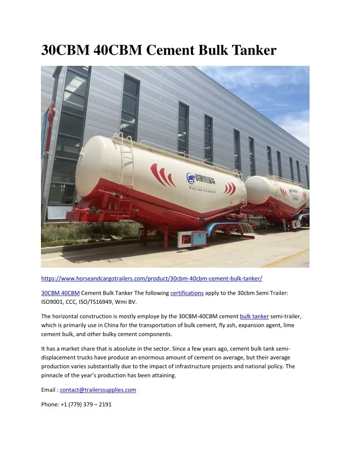 30cbm 40cbm cement bulk tanker