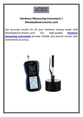 Hardness Measuring Instrument | Dhanbadinstruments.com