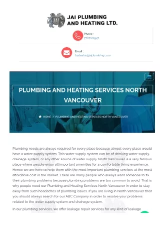 Plumbing and Heating services North Vancouver | Jai Plumbing and Heating LTD