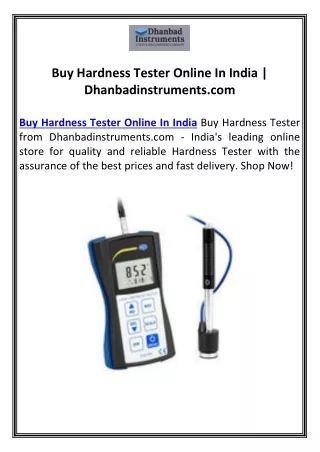 Buy Hardness Tester Online In India | Dhanbadinstruments.com