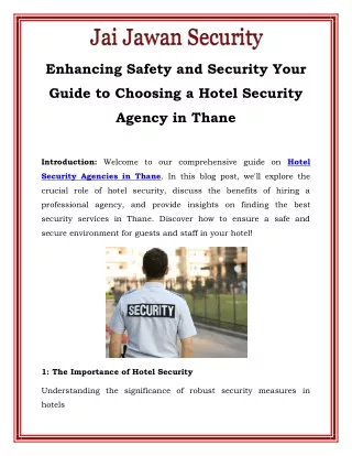 Enhancing Safety and Security Your Guide to Choosing a Hotel Security Agency in Thane