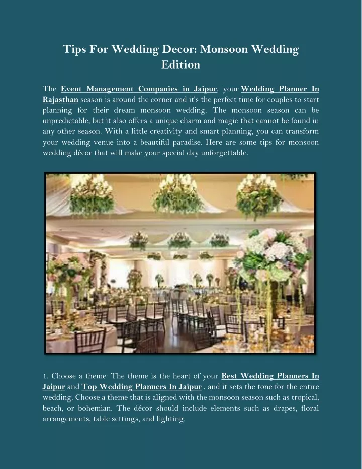 tips for wedding decor monsoon wedding edition