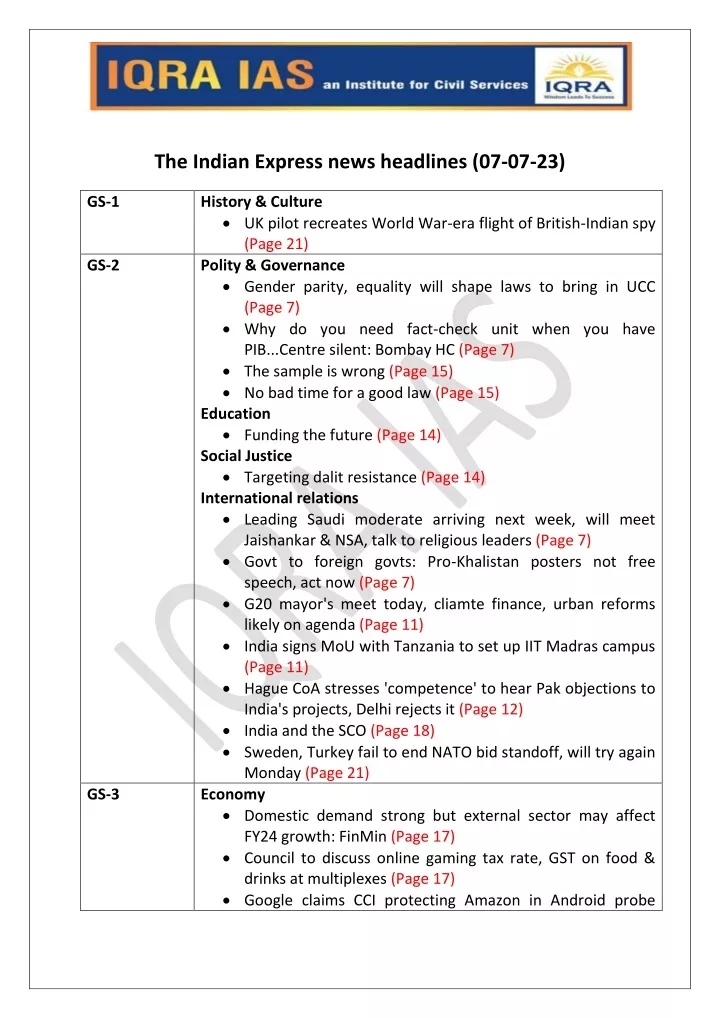 the indian express news headlines 07 07 23