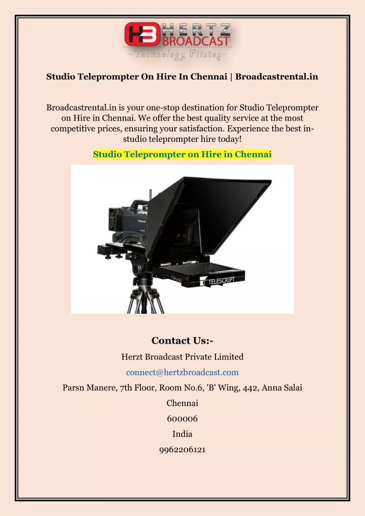 studio teleprompter on hire in chennai