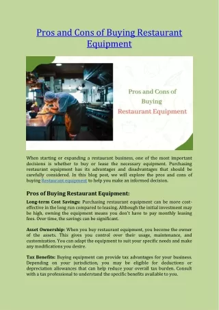 Pros and Cons of Buying Restaurant Equipment