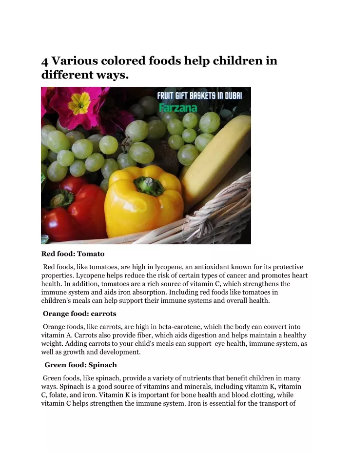 4 various colored foods help children