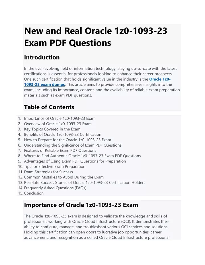 new and real oracle 1z0 1093 23 exam pdf questions