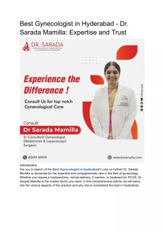 Best Gynecologist in Hyderabad - Dr sarada mamilla