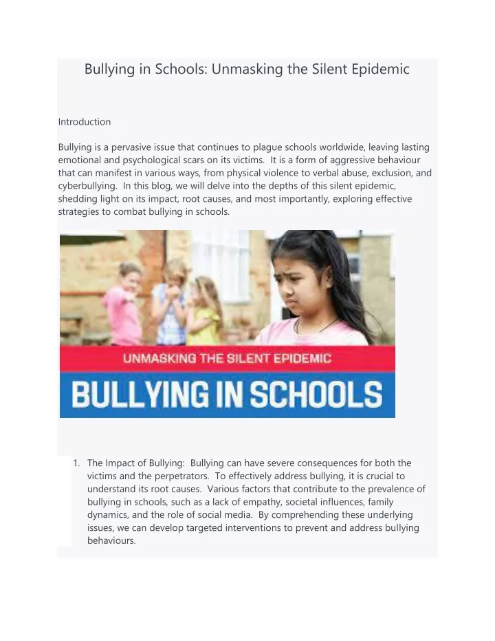 bullying in schools unmasking the silent epidemic
