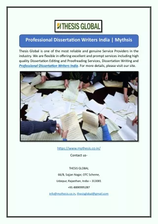 Professional Dissertation Writers India