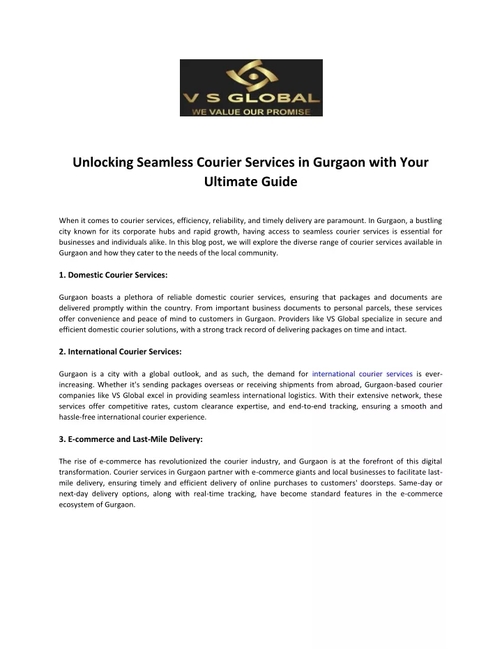unlocking seamless courier services in gurgaon
