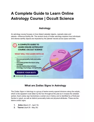 A Complete Guide to Learn Online Astrology Course _ Occult Science