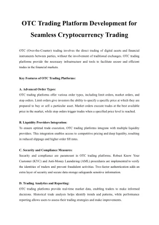 OTC Trading Platform Development for Seamless Cryptocurrency Trading