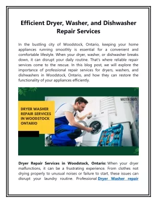Efficient Dryer, Washer, and Dishwasher Repair Services in Woodstock, Ontario