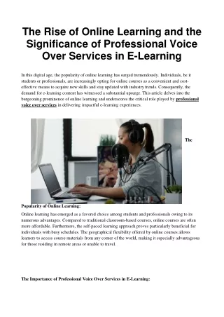 The Rise of Online Learning and the Significance of Professional Voice Over Services in E-Learning