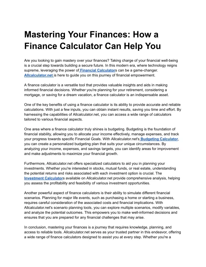 mastering your finances how a finance calculator