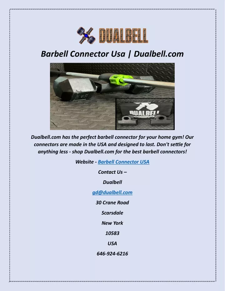 barbell connector usa dualbell com