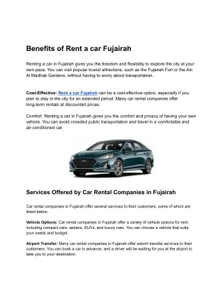 Benefits of Rent a car Fujairah
