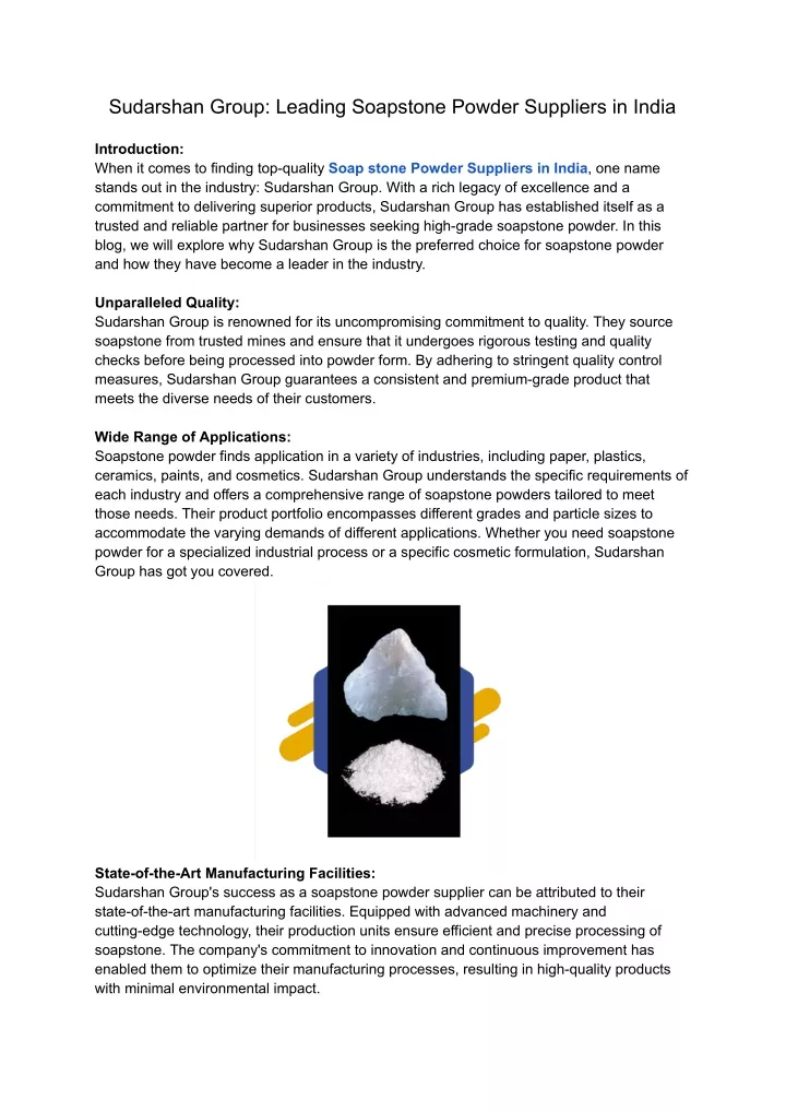 sudarshan group leading soapstone powder