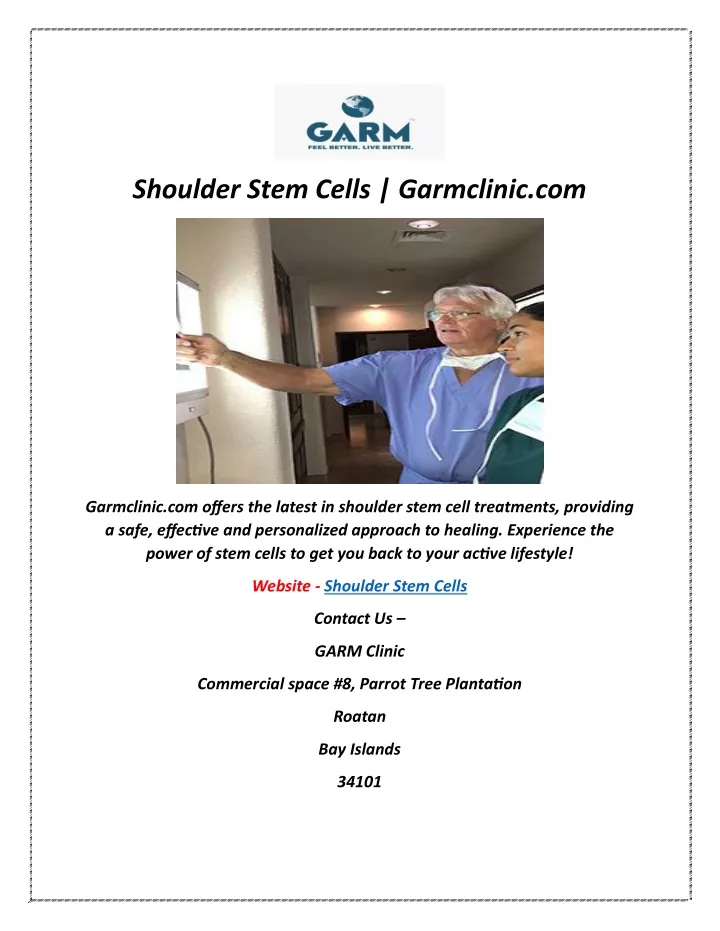 shoulder stem cells garmclinic com