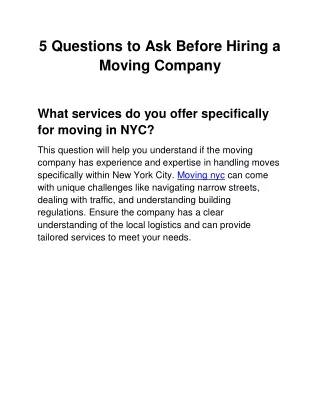5 Questions to Ask Before Hiring a Moving Company