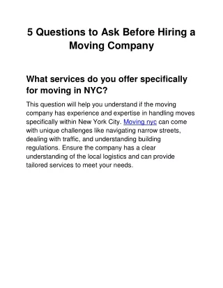 5 questions to ask before hiring a moving company