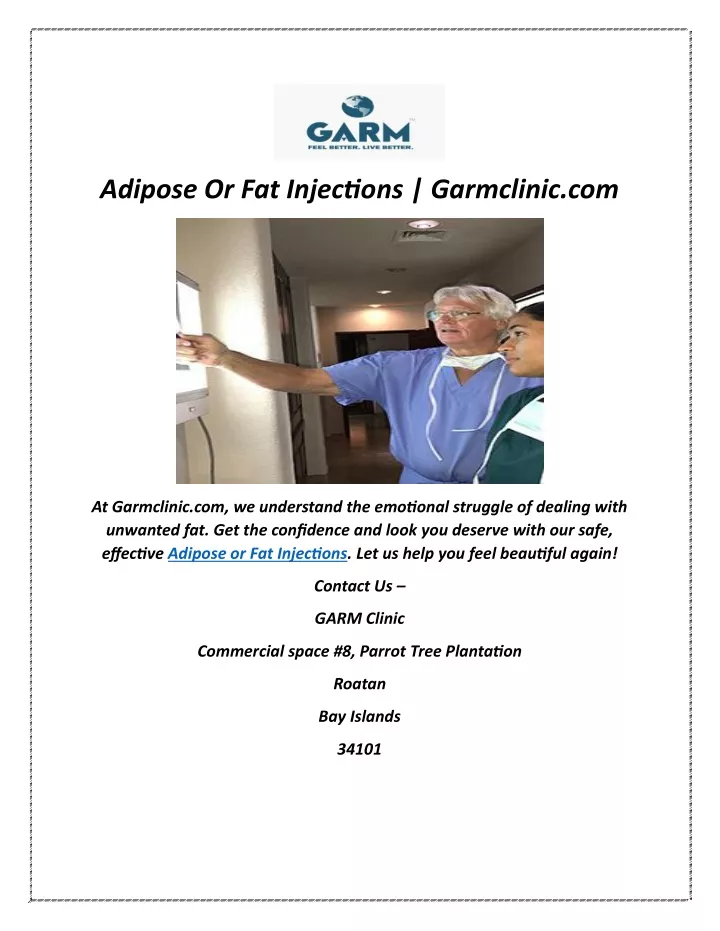 adipose or fat injections garmclinic com