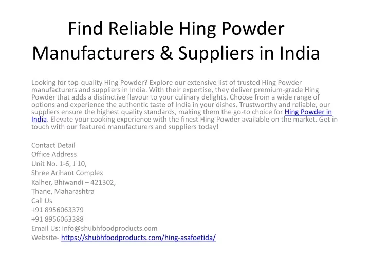 find reliable hing powder manufacturers suppliers in india