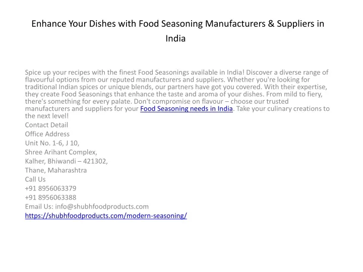 enhance your dishes with food seasoning manufacturers suppliers in india