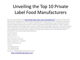Unveiling the Top 10 Private Label Food Manufacturers