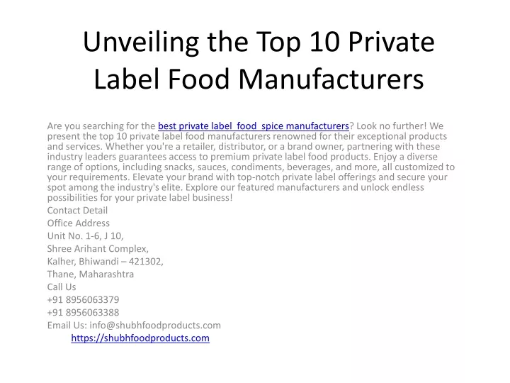 unveiling the top 10 private label food manufacturers