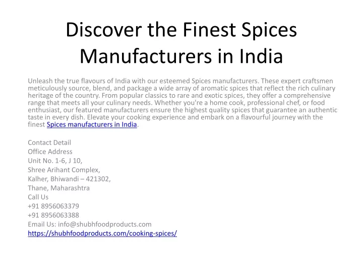 discover the finest spices manufacturers in india