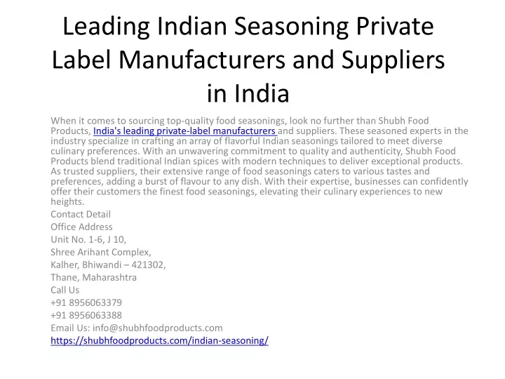leading indian seasoning private label manufacturers and suppliers in india