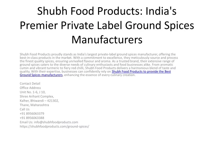shubh food products india s premier private label ground spices manufacturers