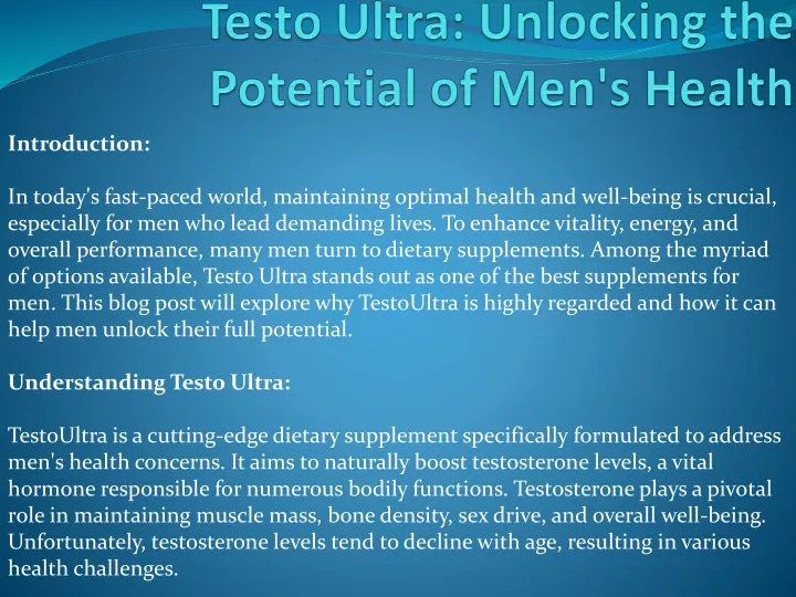 testo ultra unlocking the potential of men s health