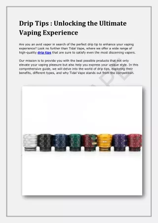 Drip Tips - Unlocking the Ultimate Vaping Experience