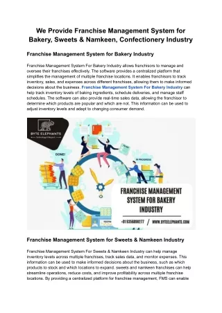 We Provide Franchise Management System for Bakery, Sweets & Namkeen, Confectionery Industry
