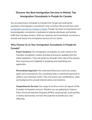 Discover the Best Immigration Services in Mohali_ Top Immigration Consultants in Punjab for Canada