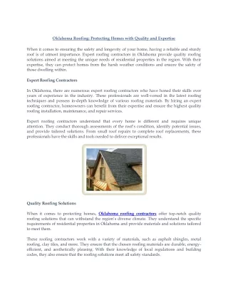Oklahoma Roofing Protecting Homes with Quality and Expertise