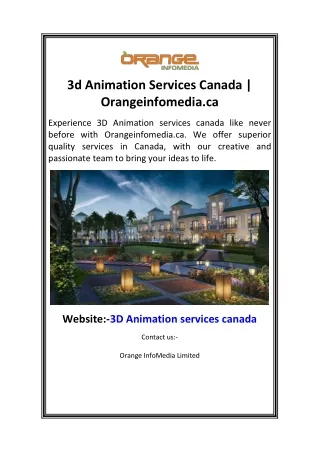 3d Animation Services Canada  Orangeinfomedia.ca