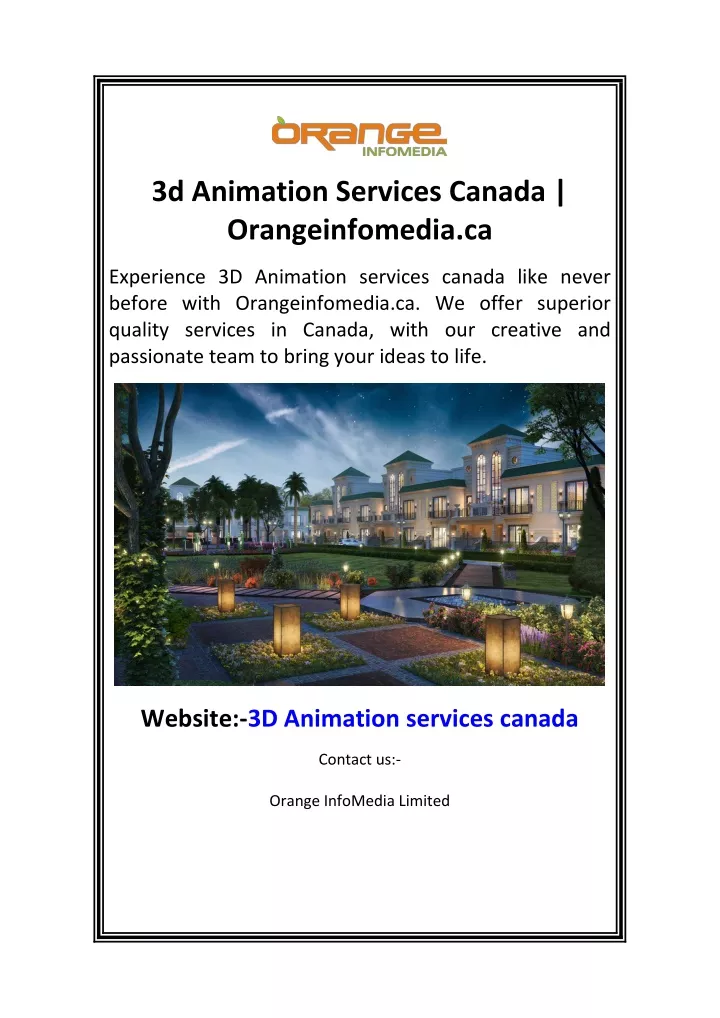 3d animation services canada orangeinfomedia ca