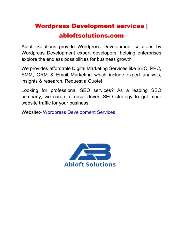 wordpress development services abloftsolutions com