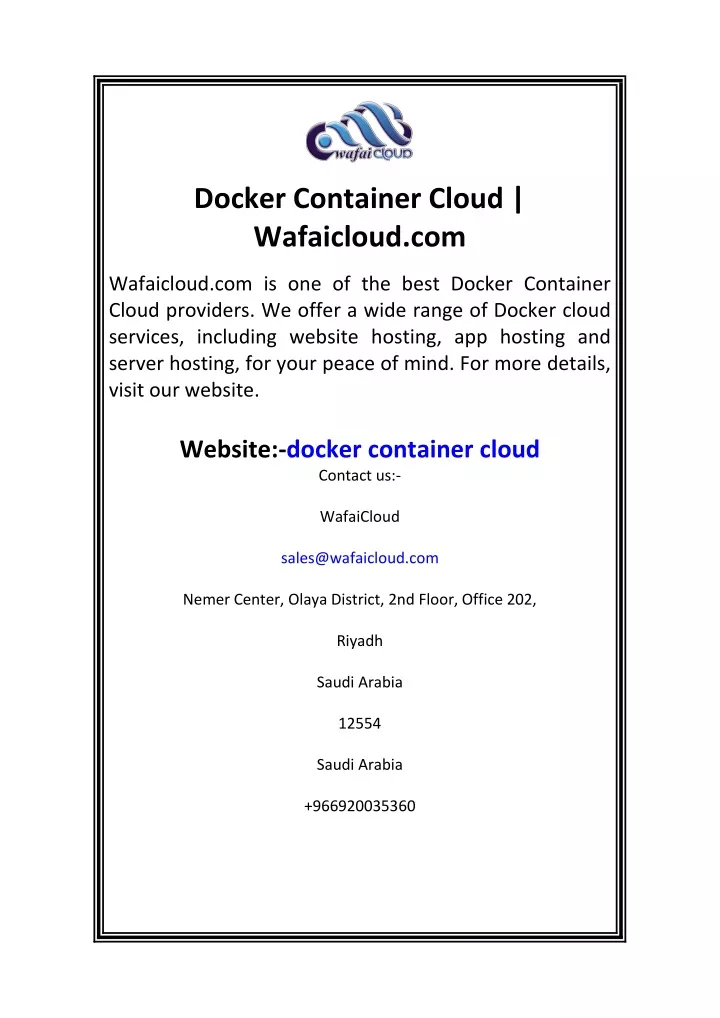 docker container cloud wafaicloud com
