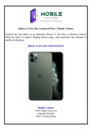 Iphone 11 Pro Max Unlocked Price | Mobile Culture