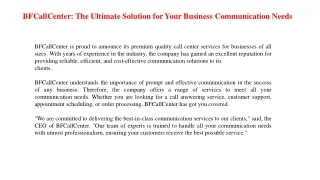 BFCallCenter The Ultimate Solution for Your Business Communication Needs